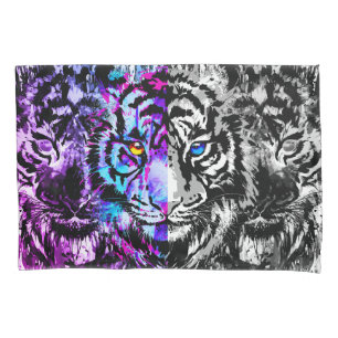 Housse D'oreillers Tigre bleu, oreiller gris Tiger visage