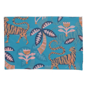 Housse D'oreillers Tigre rétro, palmier, motif de fleurs