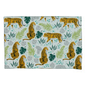 Housse D'oreillers Tigres & Feuilles tropicaux Motif, Vert (devant)