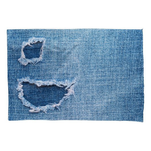 Housse D'oreillers Tissu en denim déchiré, teintes bleues. (devant)