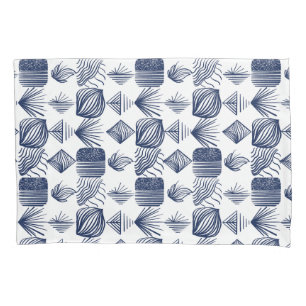 Housse D'oreillers Tissu Tribal des Caraïbes : blanc, bleu marine