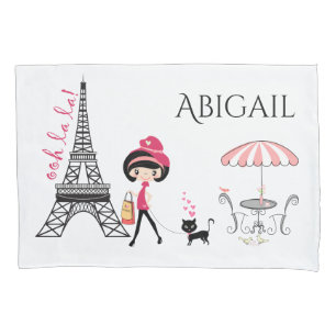 Housse D'oreillers Tour Eiffel Paris Cute Girl and Cat