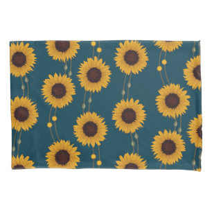 Housse D'oreillers Tournesol jaune rétro floral Art Nouveau rayures