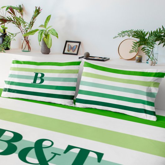 Housse D'oreillers Trendy Green Stripes avec Monogramme