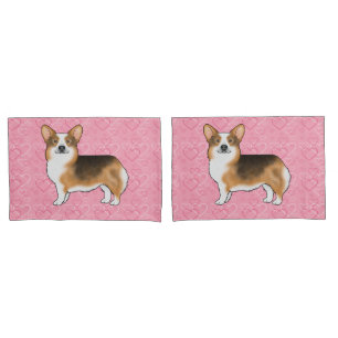 Housse D'oreillers Tri Pembroke Gallois Corgi à tête rouge Aimer rose