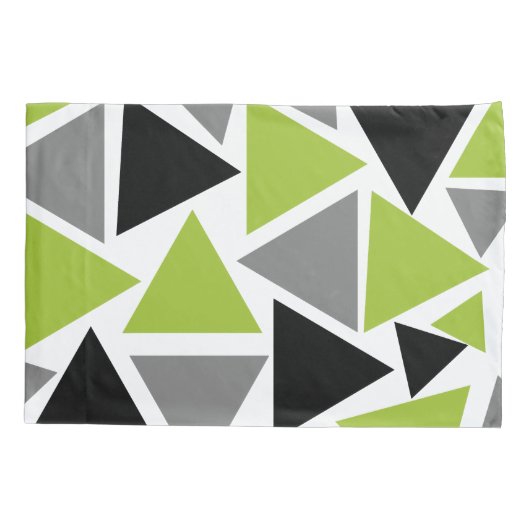 Housse D'oreillers Triangles aléatoires Lime Vert Gris noir sur blanc (Dos)