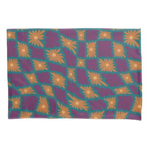 Housse D'oreillers Trippy super 60s Flower Checks Orange Rose