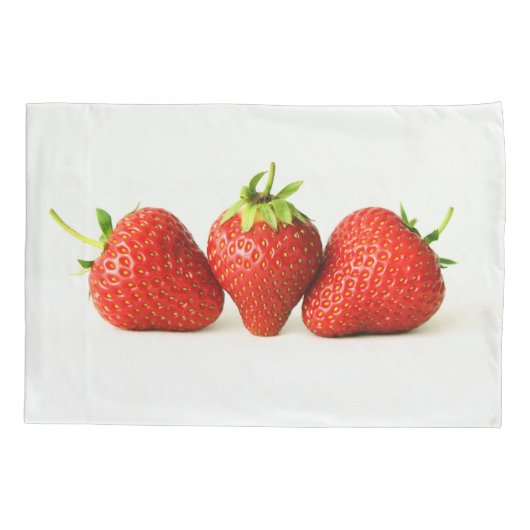 Housse D'oreillers Trois Fraises Sur Pccna Blanc (Dos)