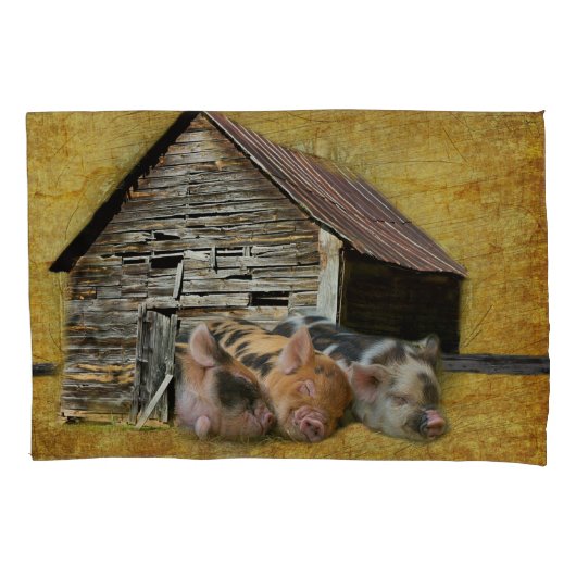 Housse D'oreillers Trois Petits Cochons À La Grange Rustique Snoozing (devant)