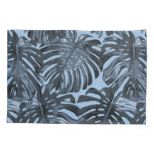 Housse D'oreillers Tropical Dark Grey Blue Feuilles Deux noms (Dos-gauche)