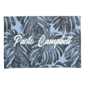 Housse D'oreillers Tropical Dark Grey Blue Feuilles Deux noms (devant-Droit)