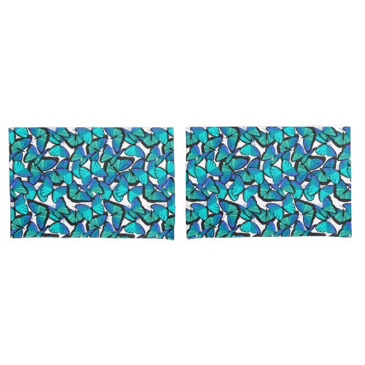 Housse D'oreillers Tropical Rainforest Pretty Blue Butterflies Print (devant-Set)
