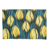 Housse D'oreillers Tulières jaunes avec feuilles bleus (devant-gauche)
