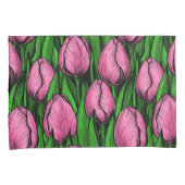 Housse D'oreillers Tulières roses avec feuilles verts (devant-Droit)