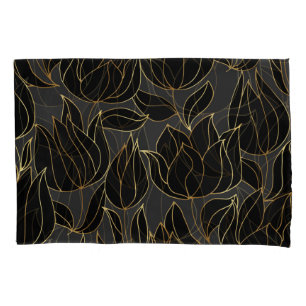 Housse D'oreillers Tulipes d'or noir : modèle floral de luxe