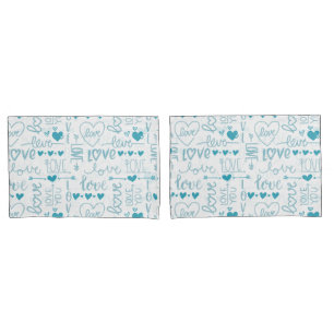 Housse D'oreillers Turquoise Amusement et Amour Moderne et Coeurs