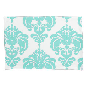Housse D'oreillers Turquoise Aqua & Blanc Elegant Chic Damask Patte