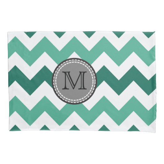 Housse D'oreillers Turquoise et Mint Chevron Zigzag Monogram (devant)