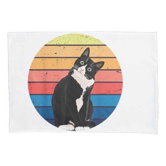 Housse D'oreillers Tuxedo Chat Cadeau Couleurs rétro pour Amoureux de (devant)