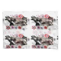 Tuxedo Chat Cute Jolie Fleurs Chats Aquarelle