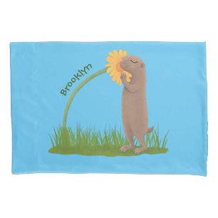 Housse D'oreillers Un mignon chien de prairie reniflant la caricature