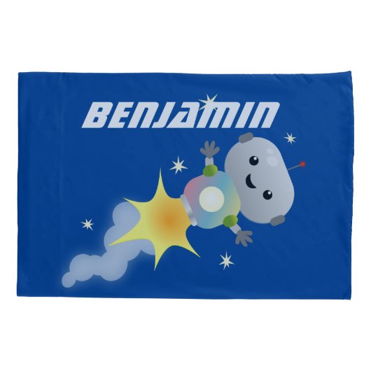 Housse D'oreillers Un mignon robot volant dans l'espace dessin animé (Dos)