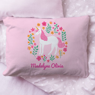 Housse D'oreillers Unicorn Fleurs Parties scintillant rose Nom person