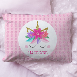 Housse D'oreillers Unicorn Flowers Cute Pink Personalized