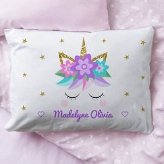 Housse D'oreillers Unicorne Fleurs violettes Étoiles de Parties scint