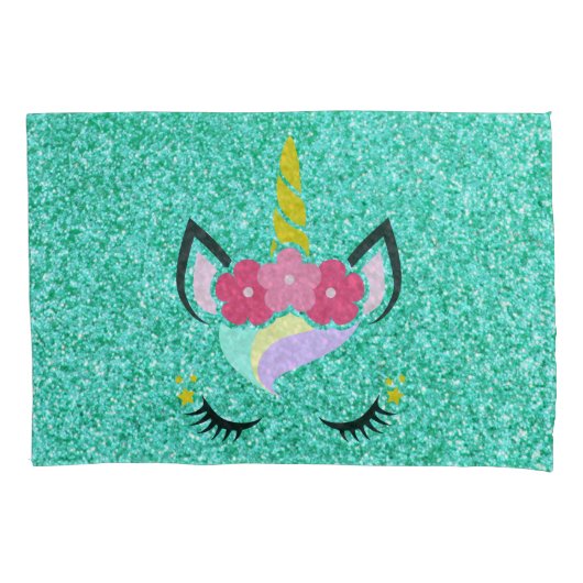 Housse D'oreillers Unicorne personnalisée Turquoise Parties scintilla (devant-gauche)