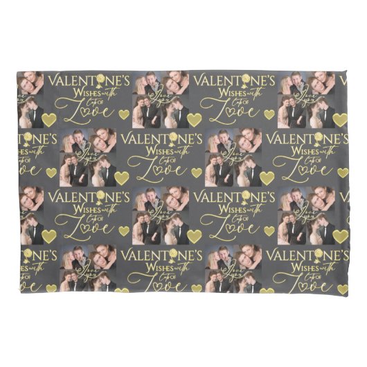 Housse D'oreillers Valentine's Day Elegant Gold Photo Collage  (devant)