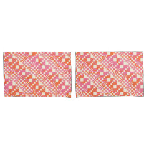 Housse D'oreillers Vérifié, Chèques - rose, orange et crème