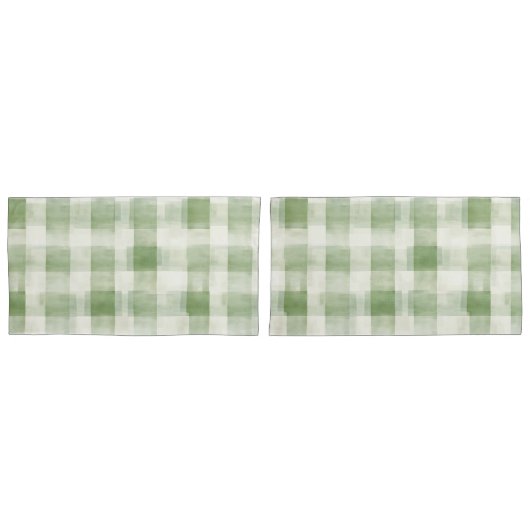 Housse D'oreillers Vert à carreaux crème (devant-Set)