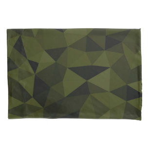 Housse D'oreillers Vert foncé de l'armée noir motif de maille géométr