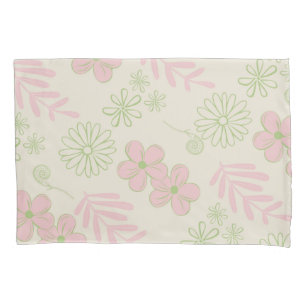 Housse D'oreillers Vert rose beige rétro Y2K les années 70 Fleur Moti