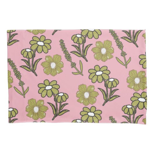 Housse D'oreillers Vert rose rétro Y2K Funky Hippie Flower Motif (devant)