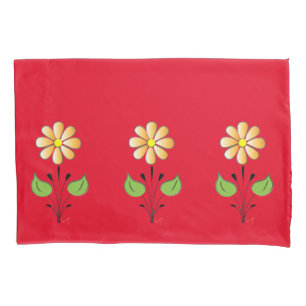 Housse D'oreillers Vert rouge avec Motif à fleurs orange élégant