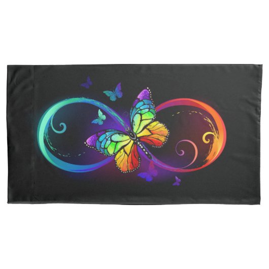 Housse D'oreillers Vibrant infinity with rainbow butterfly on black (devant-gauche)