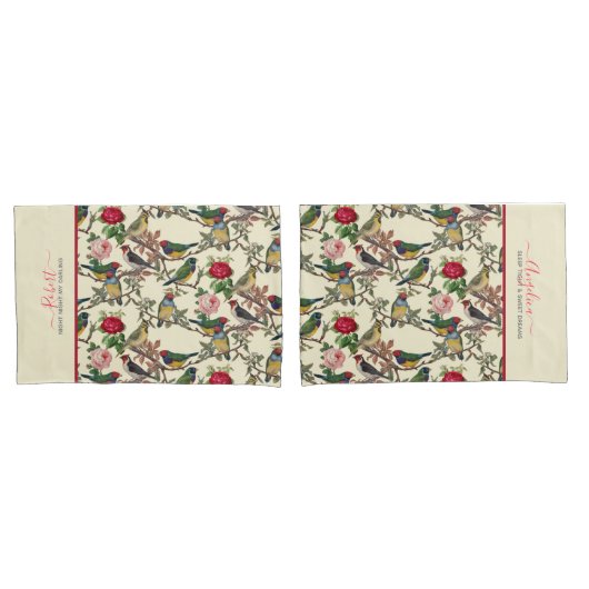 Housse D'oreillers Victorian Chintzy Scrapbook Retro Birds Motif (devant-Set)