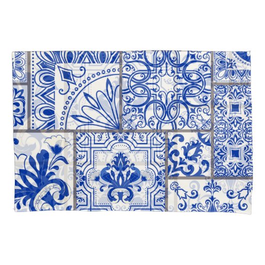 Housse D'oreillers Victorian Majolica : Patchwork Tile Motif. (devant)