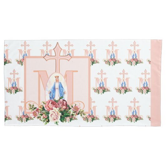 Housse D'oreillers Vierge catholique Marie Croix Rose religieuse (devant)