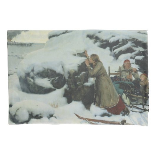 Housse D'oreillers Village brûlé en hiver (par Albert Edelfeue) (devant-gauche)