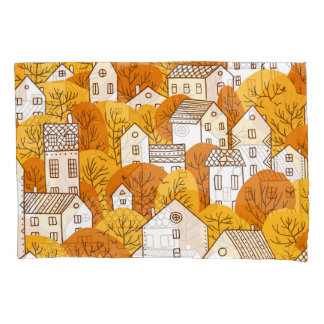Housse D'oreillers Ville d'automne, Arbres Maisons Motif.