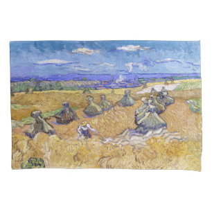 Housse D'oreillers Vincent van Gogh - Meules de blé avec des moissonn
