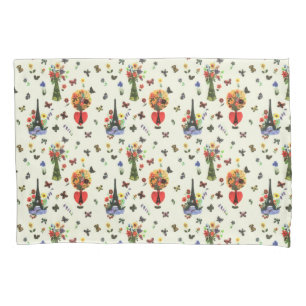 Housse D'oreillers Vintage Amour Floral Paris Tour Eiffel Papillon