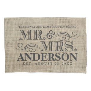 Housse D'oreillers Vintage Burlap M. & Mme Rustic Mariage Couples
