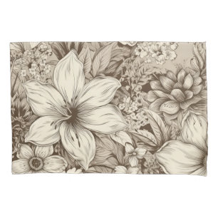 Housse D'oreillers Vintage Floral Sepia Motif (3)