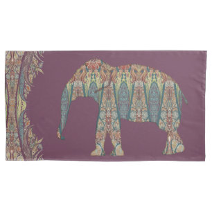 Housse D'oreillers Vintage Paisley Elephant Purple Boho Chic Cachemir