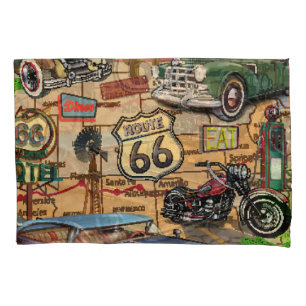Housse D'oreillers Vintage Route 66, affiche nostalgique.