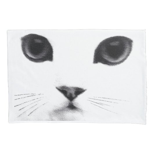 Housse D'oreillers Visage blanc noir de chat (devant)
